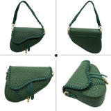 ERWUBA fashion women saddle shoulder bag clutch purse small crossbody satchel handbag woven imitation crocodile leather bag (Green)