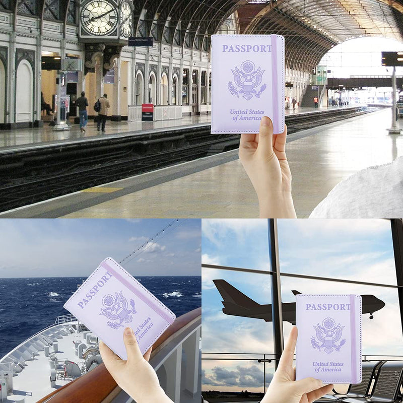Passport Holder for Travel, Leather Passport Cover Wallet Case RFID Blocking Passport Book Holders for Travel Women Men Family Travels Must Haves Essentials, Purple