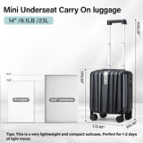 Hanke 14 Inch Underseat Carry On Luggage with Wheels Hard Shell Suitcases Carry On Bag Lightweight Small Mini Suitcase Tsa Luggage for Travel.（Jet Black）