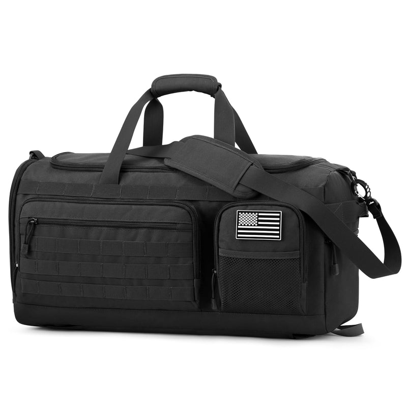 G4Free 3-in-1 Travel Duffle Bag for Men and Women, 50L Large Gym Sports Bags Tactical Military Duffle Backpack with Shoes Compartment and Wet Pocket (Black)