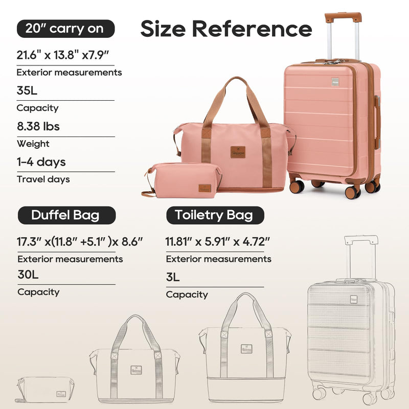 imiomo Carry on Luggage Airline Approved with Front Pocket and USB Port, Hard Shell 20 Inch Travel Carry-on Suitcase with Spinner Wheels and TSA Lock, Pink