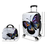 World Traveler VentureX Airline Approved 2-Piece Carry-On Luggage Set – Lightweight Hardside Polycarbonate Suitcase with Spinner Wheels - Butterfly