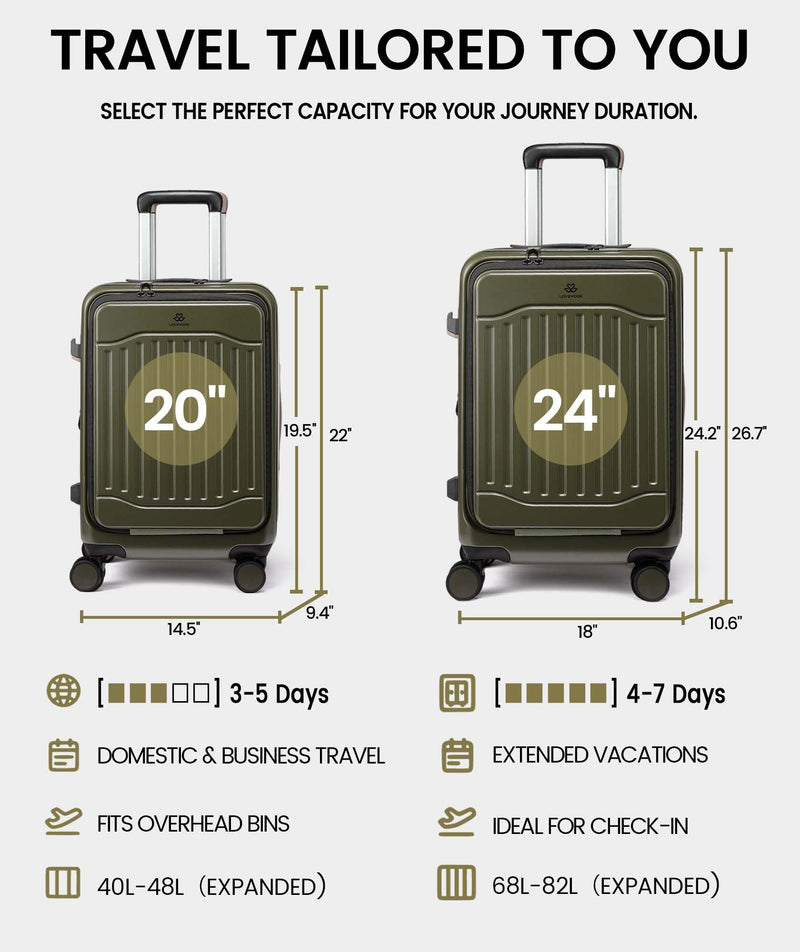 LOVEVOOK Carry On Luggage 22x14x9 Airline Approved, Expandable Hard Shell Suitcase with Spinner Wheels, USB Charging Port & Front Pocket, PC Hardside Rolling Luggage with TSA Lock for Travel