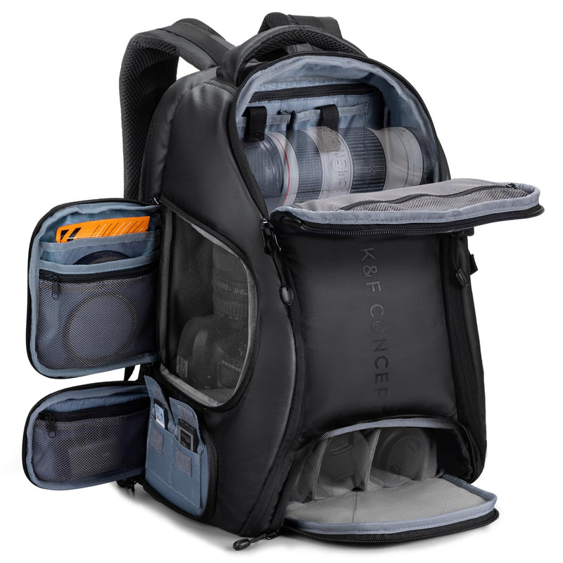 K&F CONCEPT Camera Backpack,25L Large Capacity Camera Bag for Photographers with Raincover and 15.6 Inch Laptop Compartment Compatible for Canon/Nikon/Sony/DJI Mavic Drone