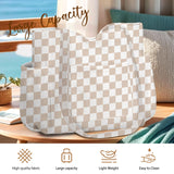 Corduroy Tote Bag for Women, Large Capacity Cute Tote Bags With 6 Pockets, Laptop Tote Bag Crossbody Shoulder Handbag Teacher Nurse Bags for Work Travel Gym(Khaki Grid)