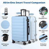 AnyZip Carry On Luggage 21" Hardside PC ABS Lightweight USB Suitcase with Wheels TSA Lock for kids Light Blue