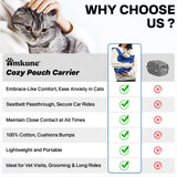 Amkune [Cozy Travel] Cat Carrier Pouch, Soft Cat Carrier for Small Cats, Kitten Carrying Bag, Restraint Bag for Nail Trimming, Vet Visits, Giving Meds, Car Travel - Klein Blue Upgrade