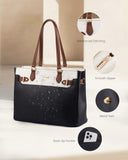 LOVEVOOK Laptop Tote Bag for Women Work, Teacher Tote Bag Nurse Bag with Large Cup Holder, 15.6 Inch Waterproof Leather Computer Bag Professional Business Office Briefcase, Black-beige-brown