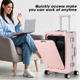 MRPLUM Front Pocket Carry On Luggage,Aluminum Frame PC Hardside Spinner Wheel Suitcase with TSA Lock,Cup Holder,Phone Holder&USB Charging Port,Pink(1 Piece)