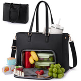 LOVEVOOK Lunch Tote Bag for Women, 3 in 1 Work Bag with Insulated Lunch Compartment, Laptop Bag with Large Cup Holder for Office, College, Casual, Black
