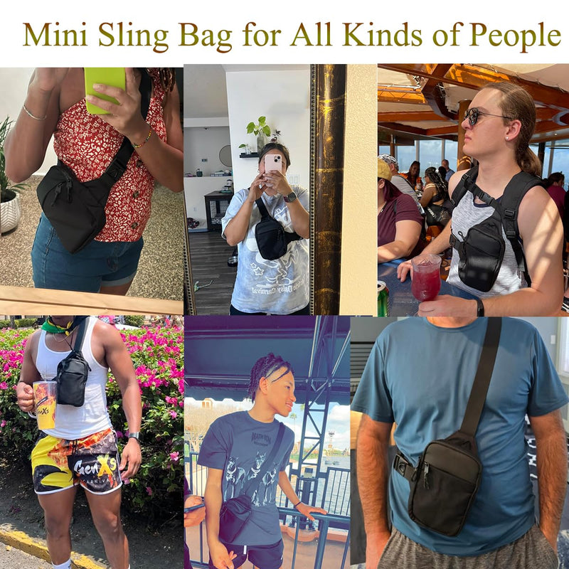 Vpoofree Mini Sling Bag for Men and Women, Small Anti Theft Crossbody Sling Backpack Fanny Pack Chest Bag for Travel Sport Running Hiking (Black Mini Sling Bag for Men and Women)