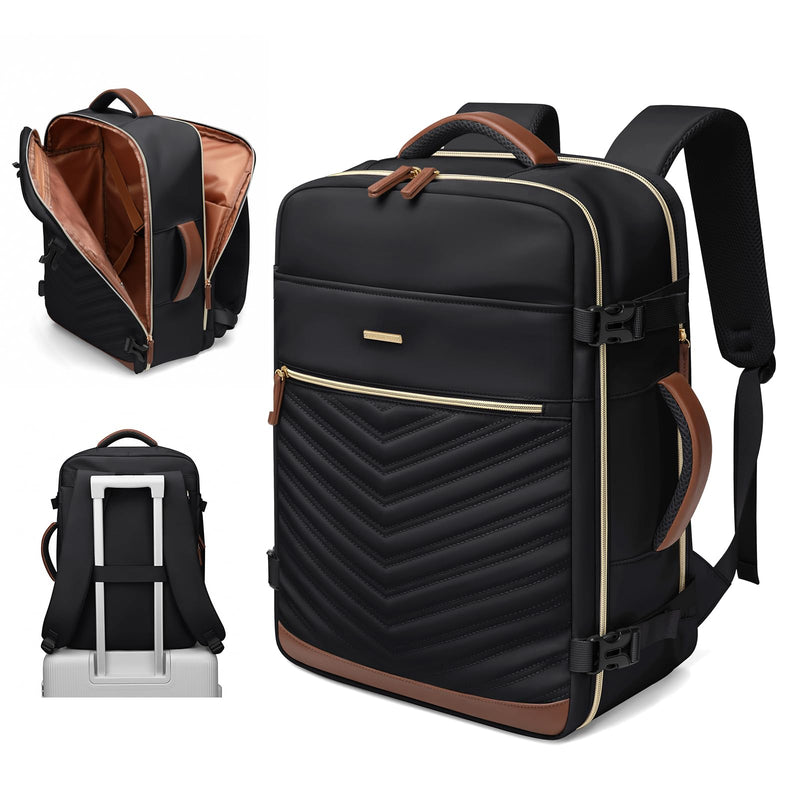 GOLF QUALITY Travel Backpack for Women - Carry On Travel Laptop Backpack,Personal Item Travel Bag Waterproof Large Casual Daypack Backpack for Business Trip Weekender,17.3Inch,Black