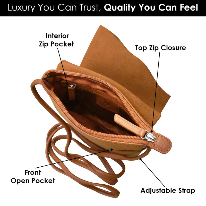 ili New York Leather Mini Sac Crossbody - Genuine Leather Crossbody Bags for Women with RFID Blocking, Adjustable Strap