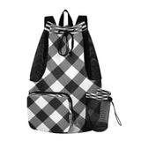 Quteprint Mesh Gym Swimming Bags for Men & Women, Black White Plaid Buffalo Large Drawstring Backpack with Dry-Wet Pocket, Lightweight Gym Bag for Sports, Travel, Beach, Workout Gear
