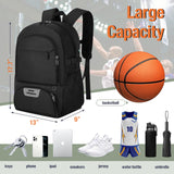 OCKLILY Basketball Backpack - Large Basketball Equipment Bag with Ball Holder & Shoe Compartment, Sport Bags for Basketball, Soccer, Volleyball, Gym, School and Travel, Black