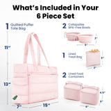 rubyloo Puffer Dog Travel Bag for Dog Moms – Doggy Diaper Bag with Pet Bowls & Food Storage or Everyday Puffy Tote – Doggy Mom Gifts for Women – Lightweight, Travel-Ready Gift for Pet Lovers - Pink