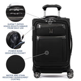 Travelpro Platinum Elite Softside Expandable Carry on Luggage, 8 Wheel Spinner Suitcase, USB Port, Laptop and Tablet Sleeves, Men and Women, Shadow Black, Carry On 20-Inch