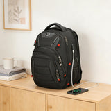 Swissdigital Design Travel Backpack for men, TSA Friendly USB Charging RFID Protection Business Backpack Fits 15.6" Laptops Black | J14-BR