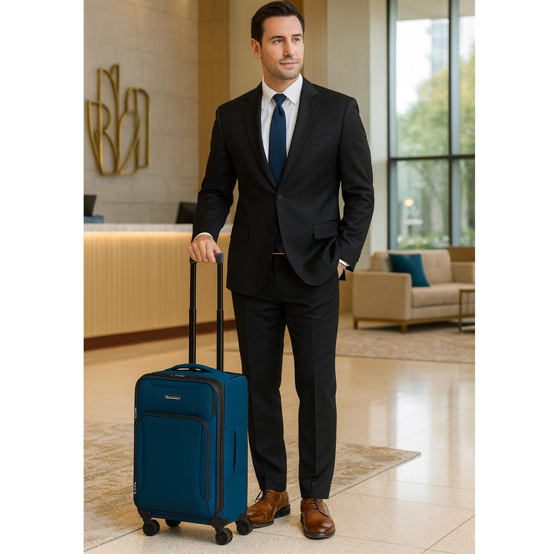 World Traveler Dejuno Jasper 20-Inch Carry-On Lightweight Expandable Spinner Luggage - Navy