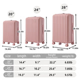 Campfun Luggage Sets 3 Piece, Carry On Luggage Set with Cup Holder and USB Port, Hardshell ABS Suitcase with TSA Lock Double Spinner Wheels Hook, Lightweight Suitcase 20/24/28in, Pink