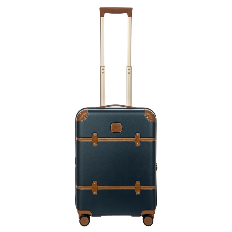 Bric's Bellagio 3.0 Spinner Trunk - Luxury Hardshell Carry On Luggage with Large Wheels,Telescopic Handle, Leather Detailing - Expandable Rolling Suitcase - 21", Blue