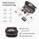 befen Black Genuine Leather Crossbody Bags for Women Medium Womens Saddle Bag Cross Body Purse with Built in RFID Blocking Wallet