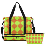 Buffalo Plaid Yellow Green Chocolate Large Gym Bag Travel Weekender Gear Bag with Toiletry Bag for Yoga Multifunctional
