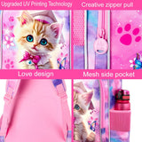 AGSDON 3PCS Backpacks for Girls, 16" Elementary Kids Cute Cat Backpack Preschool School Bookbags and Lunch Box