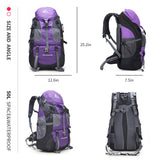 Bseash 50L Hiking Backpack, Water Resistant Lightweight Outdoor Sport Daypack Travel Bag for Camping Climbing Skiing Cycling (Purple - No Shoe Compartment)