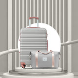 LONG VACATION 6 Piece Luggage Set Carry on Suitcase with ABS+PC hardshell, Spinner Wheels & YKK Zipper TSA Lock (GREY-PINK, 6 piece set)