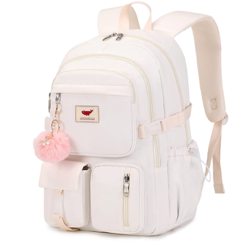 LXYGD Laptop Backpack 15.6 Inch Kids Elementary Middle High School Bag College Backpacks Anti Theft Travel Back Pack Large Bookbags for Teens Girls Women Students (Off-white)