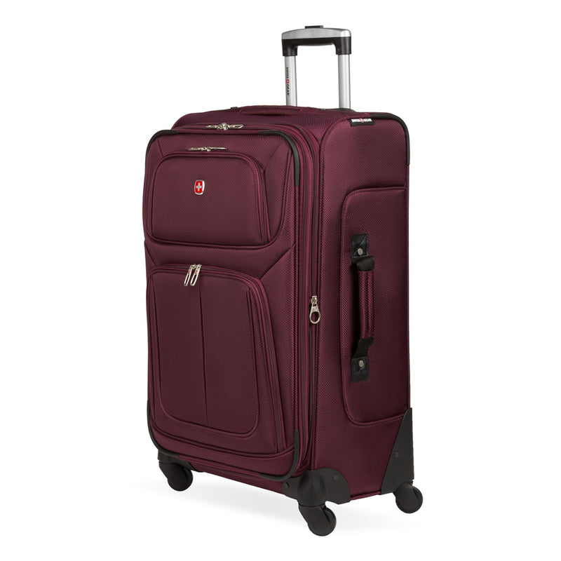 SWISSGEAR Sion Softside Expandable Spinner Luggage Durable Lightweight Travel Suitcase, Merlot, Checked-Medium 25-Inch