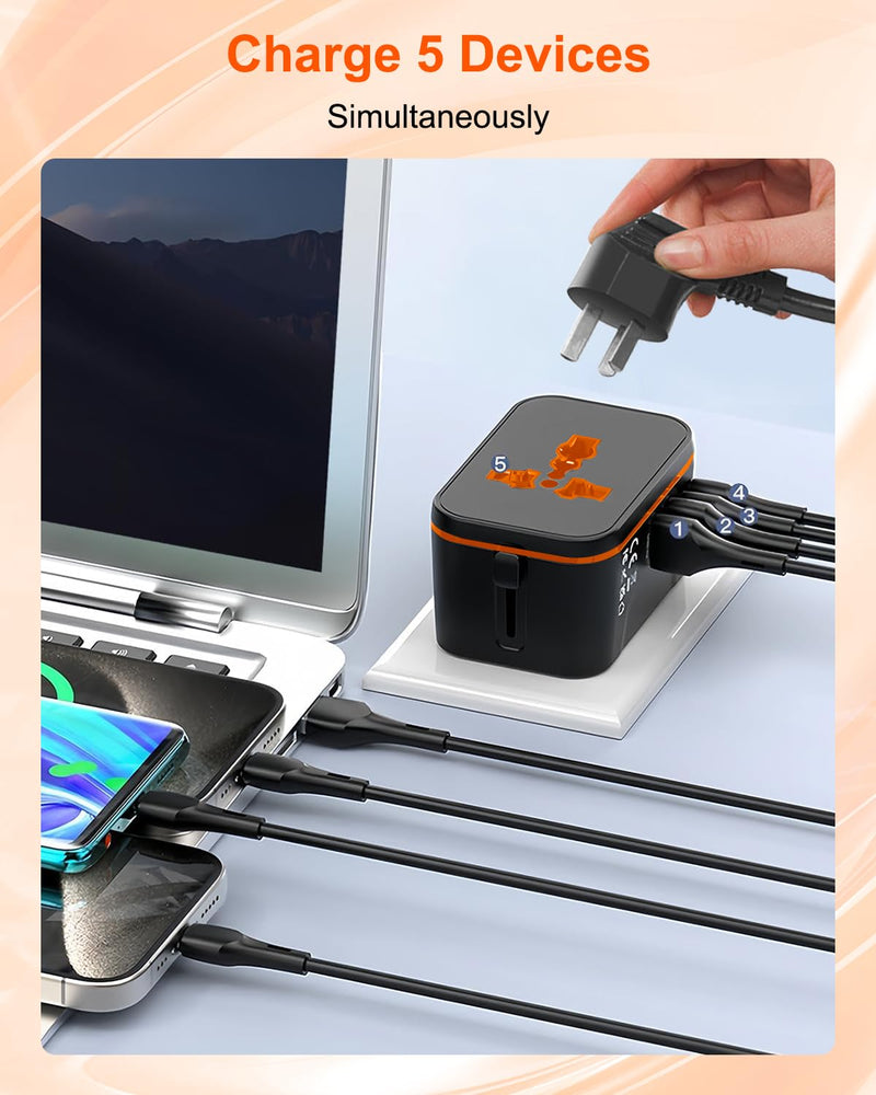 Universal Travel Adapter Worldwide, European Travel Plug Adapter with 2 USB C, 2 USB A and Multi AC Outlets, International Power Converter All in One Universal Charger Power Adapter for EU US UK AUS