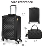 feilario 24in 2 Piece Set Travel Leather Softside Carry On Luggage Double Spinner Wheels Checked Suitcase