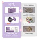 BOYATU Travel Makeup Bag Cosmetic Bags for Women: Large Capacity 3 Pcs Set Make up Bag with Compartments - Waterproof Vegan Leather Toiletry Organizer Bags with Handle (L01 Purple)