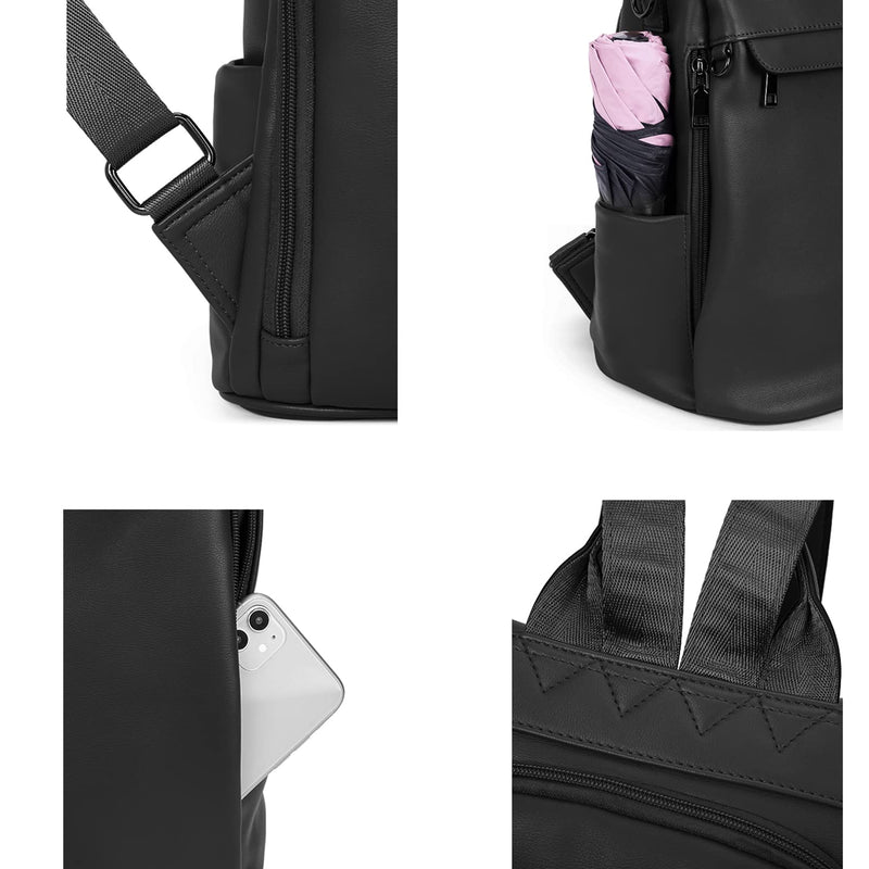 Telena Backpack Purse for Women, PU Leather Anti Theft Travel Purse Shoulder Bags with Tassel Pure Black