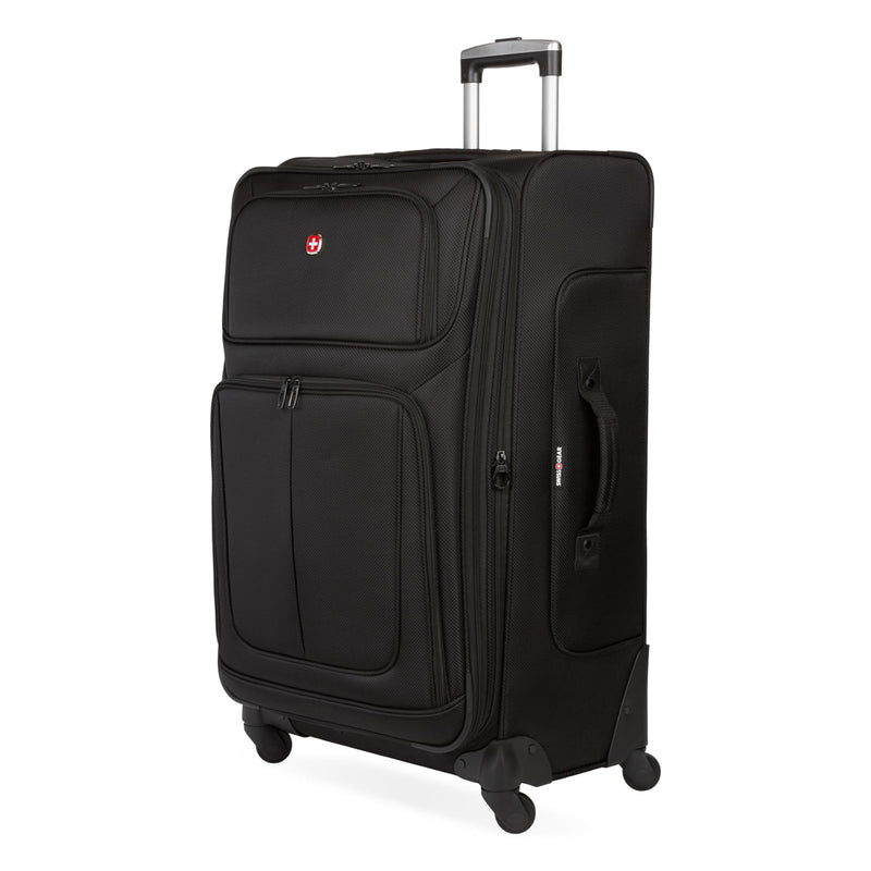 SwissGear Sion Softside Expandable Luggage – Large Checked Suitcase with 360 Degree Wheels & Retractable Handle – 29 Inch, Perfect for 7-9 Night Trips – Black