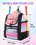 MATEIN Softball Bag, Lightweight Baseball Backpack with Shoe Compartment, Baseball Bag with Fence Hook for TBall Bat & Equipment, Softball Gifts Catchers Backpack for Women Fit Batting Glove, Helmet