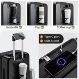 CASELLY Carry On Luggage Top Opening with Cup Holder & Phone Holder, Expandable PC Hard Shell Suitcase, USB Charging Port, Side Hook, 360° Spinner Wheels, TSA Lock & YKK Zippers for Women Man Gifts