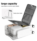 feilario 20in Aluminum Frame PC Carry On Luggage Tri-Zone Access Hard Shell Brake Wheels Suitcase with Cup Holder, Phone Holder, TSA Approved Lock (White, 20.8")