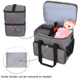 Teamoy Double Layer Dog Travel Bag, Dog Bag for Supplies with 2 Silicone Collapsible Bowls, 2 Food Carriers, 1 Water-Resistant Placemat, Pet Supplies Weekend Tote Organizer (Large, Gray)