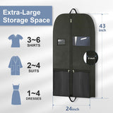 Heavy Duty Large Travel Garment Bag for Hanging Clothes, Zippered Clothing Storage with Multiple Pockets, Breathable Fabric for Dresses and Suits, Moving and Closet Organizer, Black