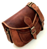 Firu-Handmade Women Vintage Style Genuine Brown Leather Crossbody Satchel Bag Handmade Purse