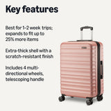 Amazon Basics 26" Hardside Medium Checked Luggage, Expandable Hardshell Suitcase with Telescoping Handle, Scratch-Resistant Surface, Four Multi-directional Wheels, Rose Gold