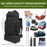 Lizbin Hiking Backpack, 80L Molle Military Tactical Rucksack, Camping Backpack with Shoe Compartment, Lightweight Rucksack for Men, Water Resistant Hiking Daypack Survival Bag Hiking Bag (Black)