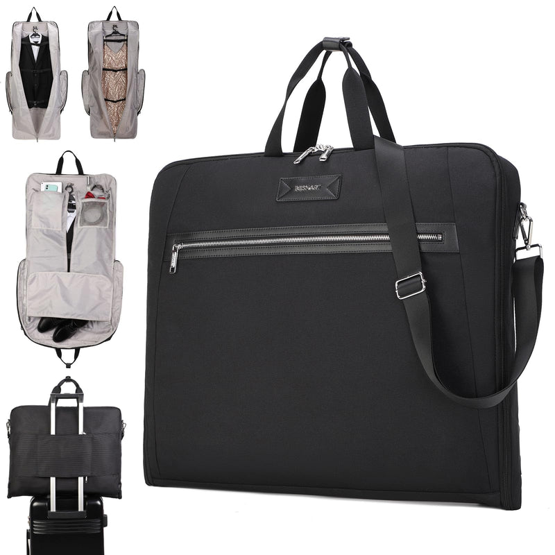 BE SMART Waterproof Foldable Garment Bags for Travel, 51" Large Travel Hanging Bags for Clothes, Carry on Suit Bag with Strap for Men Women, Wrinkle Free Luggage Suit Cover for Business Trips(Black)