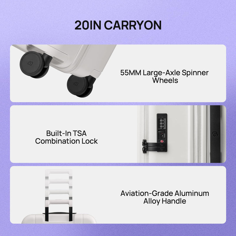 NINETYGO Carry On Luggage 22x14x9 Airline Approved, Top Opening Luggage 20 Inch Suitcase, Expandable, PC Hard Shell, Larger Capacity Carryon, TSA Lock, 360° Spinner Wheels (White)