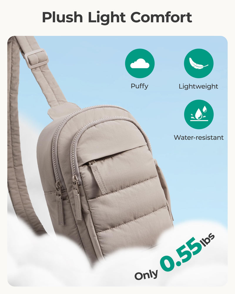 BAGSMART Small Sling Bag for Women, Puffer Crossbody Bag Purses Hobo Handbag Fanny Packs for Travel Hiking, Camel