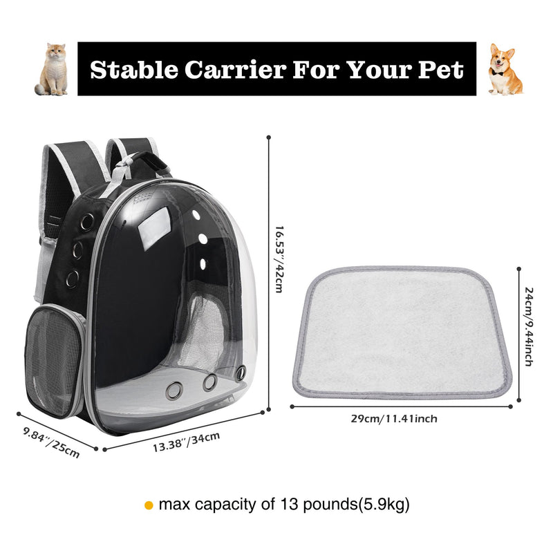 Vivicreate Large Cat Backpack Carrier for Travel and Hiking Transparent Pet Bubble Backpack for Cats up to 20lbs with Ventilation and Padded Straps Mochila para Gatos transportadora mascotas (Black)