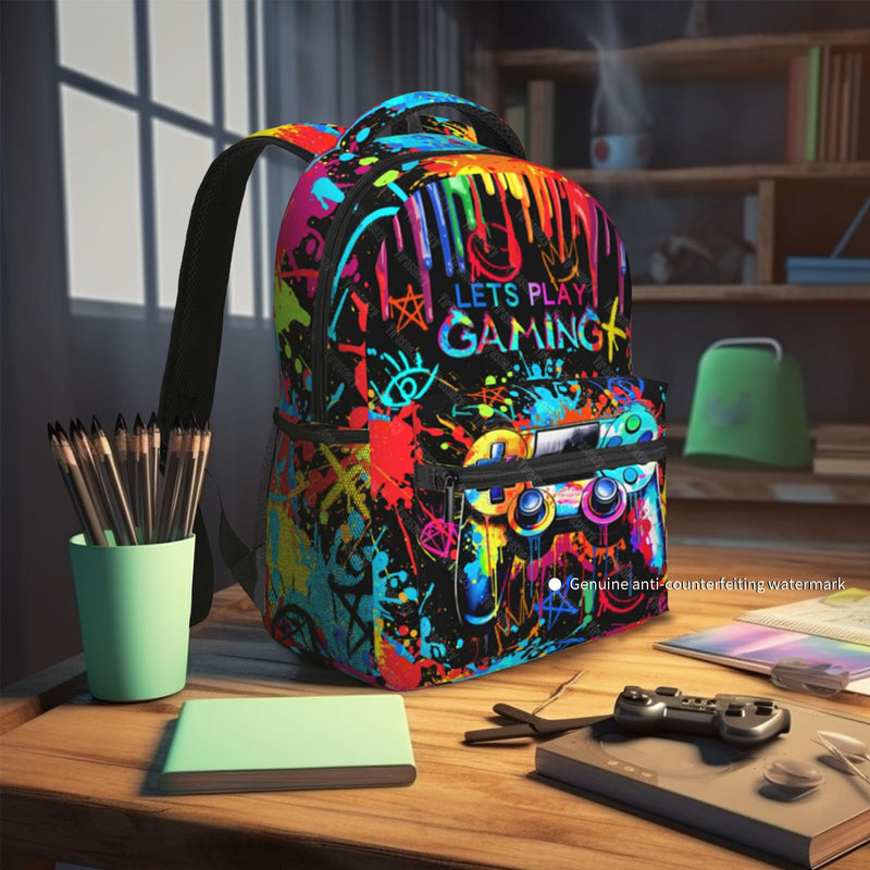 Video Game Backpack for Boys School Backpack for Kids Boys Girls Game Bookbag for Children Teens Elementary Middle School Students Bookbag Ages 6-18 Adjustable Large Capacity Gaming Backpacks